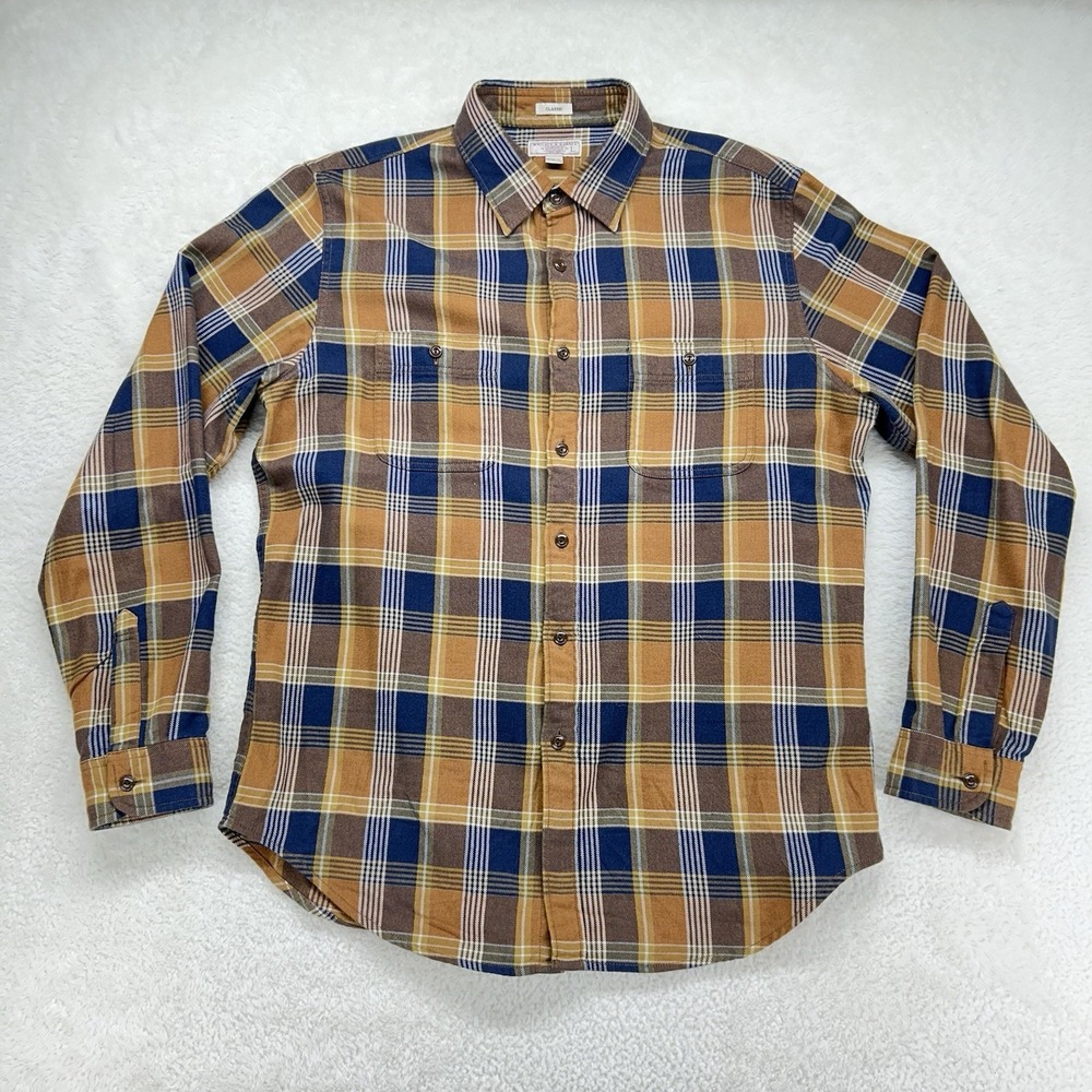 Wallace‎ & Barnes Flannel Shirt Mens Lg Classic Fit Brown Plaid Long Sleeve